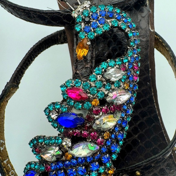 Vintage Rare Vero Cuoio shoes crystal peacock women’s heels size 37 - Picture 5 of 12